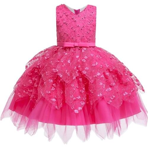 Childrens dress baby Full moon baptism princess dress multilayer lace fluffy embroidery beaded sweet flower girl wedding dress