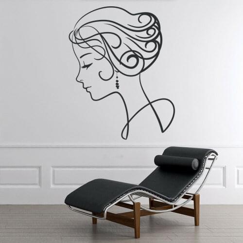 Elegant Woman Gair and Beauty Wall Decal for Girls Room Abstract Sketch Vinyl Art Wall Tattoo Salon Window Decoration A341