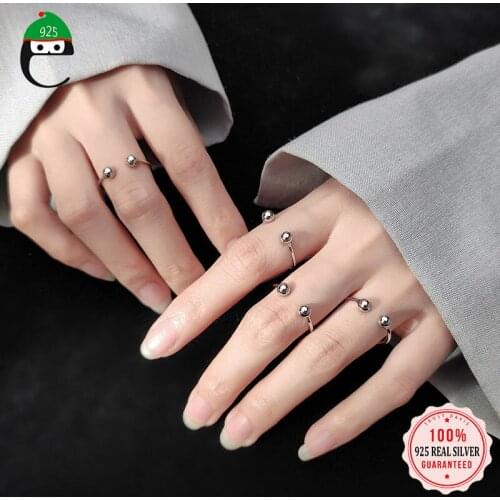 ElfoPlataSi Real 925 Sterling Silver Sweet Fashion Sweet Ball Beads Charm Adjustable Ring For Women Wedding Fine Jewelry DD889