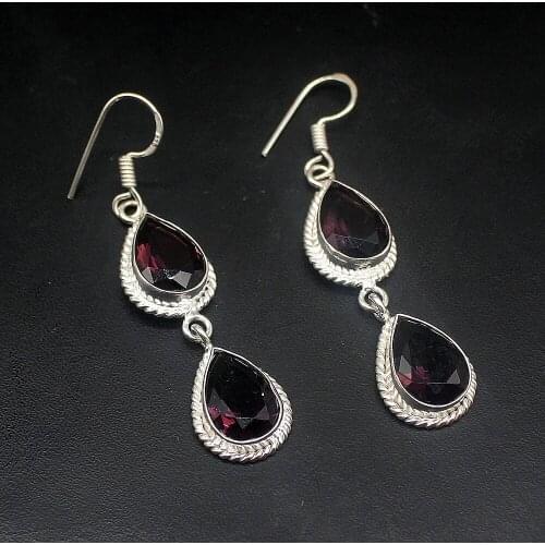 Hermosa Glowing Teardrop PurpleAmethyst Silver Color Fashion Jewelry Gifts Dangle Drop Earrings for Women Girls 2 1/4 Inch FQ105