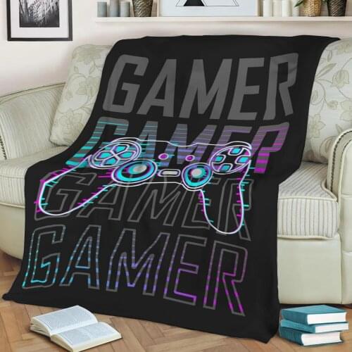 Gamer with Controller Throw Blanket Print on Sherpa Blankets Soft for Sofa Customized DIY Plush Thin Quilt