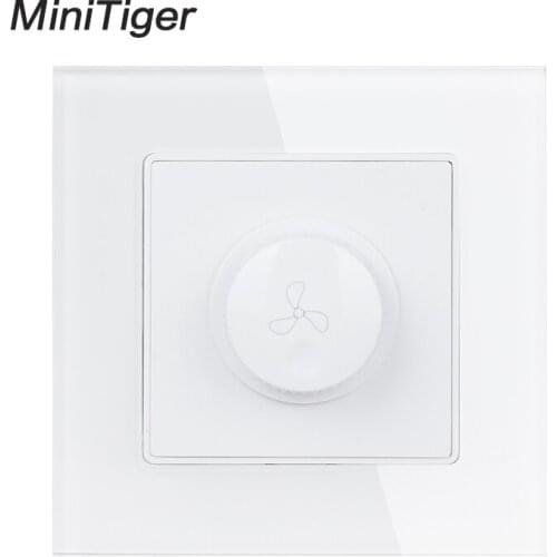 Minitiger Fan Controller Regulator Luxury Crystal Glass Panel Wall Switch Interruptor 16A Maximum 300W