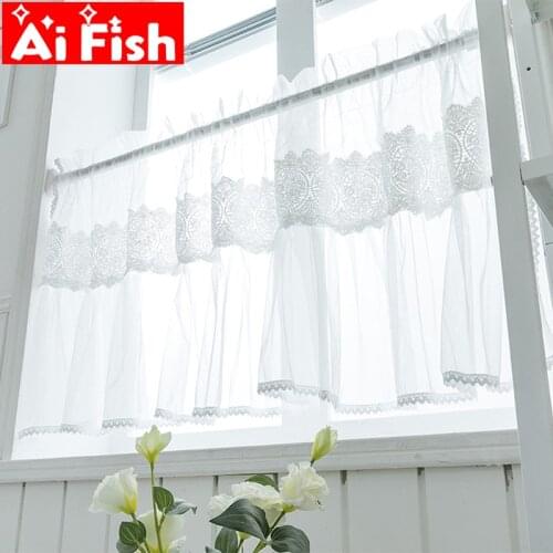 Korean White Lace Embroidered Yarn Half Partition Door Curtain Kitchen Bar Small Short Voile White Bottom Skirt Tulle Curtain #E