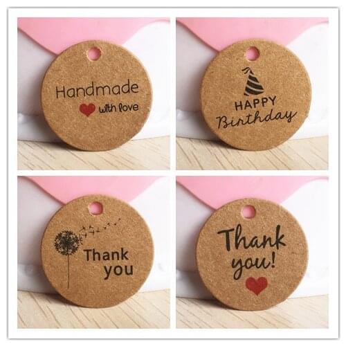 100pcs 3cm Round Kraft paper gift hang tags DIY gift box packing tag DIY handmade favors brand tags for jelwelry/flower/cupcake