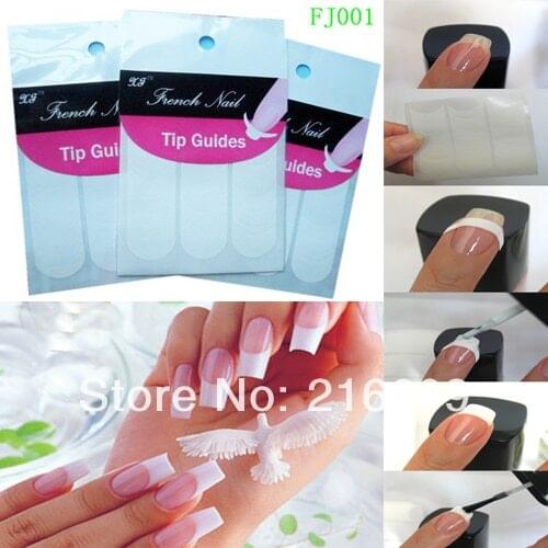 Hot 30pcs/Lot French Manicure Nail Art Tips Form Fringe 10 Style Guides Sticker DIY Stencil Nail Polish Mate Free shipping