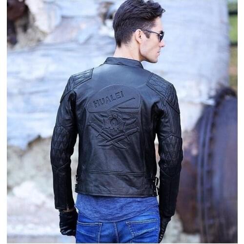 C&C Market.cowskin jackets,EMS 3D skull mens genuine leather coat,motorcycle slim.biker.Brand cool New fashion clothing