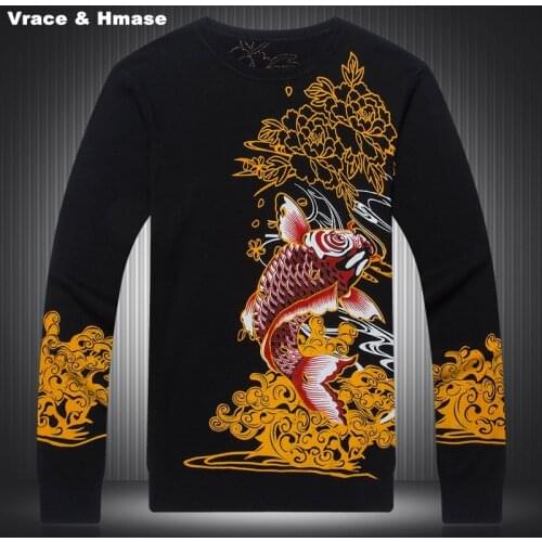 Chinese style Beautiful personality carp pattern printing quality sweater 2016 Autumn&Winter fashion boutique sweater men M-XXXL