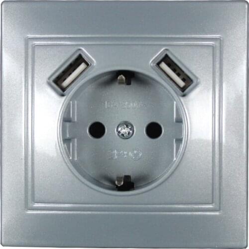 USB Wall Socket Free shipping Double USB Port 5V 2A usb wall outlet high quality usb outlet GREY color L2-01H
