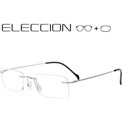 ELECCION Pure Titanium Eyeglasses Men Rimless Glasses Square Myopia Optical Frame 2021 Male Spectacles Wiht Prescription Lenses