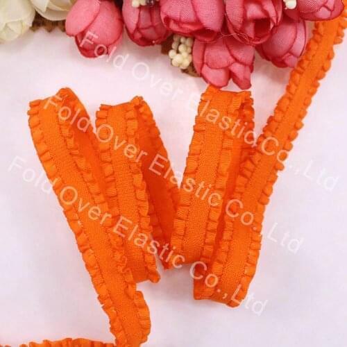 Wholesale orange color 91114 elastic ribbon with ruffle on the edges 13mm width for headband,100 yards per lot