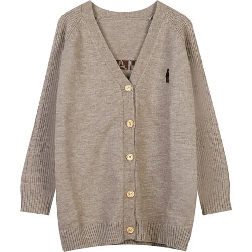 2021 Autumn And Winter New Womens V-Neck Raglan Sleeve Medium And Long Bear Three-Dimensional Decoration Loose Knit Cardigan