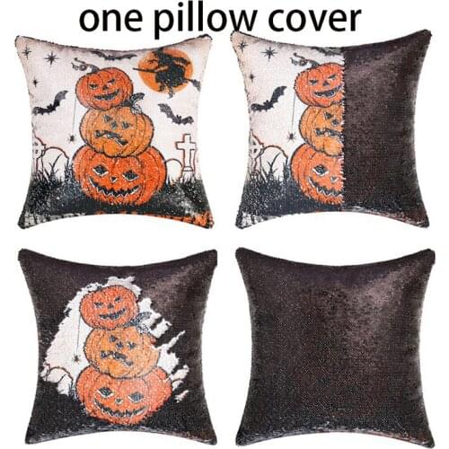 Halloween Pillow Covers sequin Pumpkin Pillow Case with Halloween Pumpkin Smiley Face Printed for Home Party Decoration Supplie