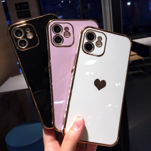 Candy Square Heart-shaped Bumper Plating Case For iPhone 11 12 Pro Xr Xs Max 12Mini SE2 7 8 Plus Luxury Shockproof Silicon Cover