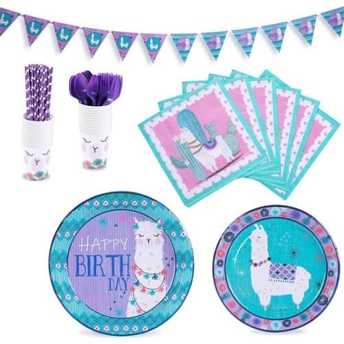 Alpaca Birthday Party Decoration Llama Alpaca Paper Plates Cups Napkins Tablecloth Happy Birthday Party Decor for Kids Fw41