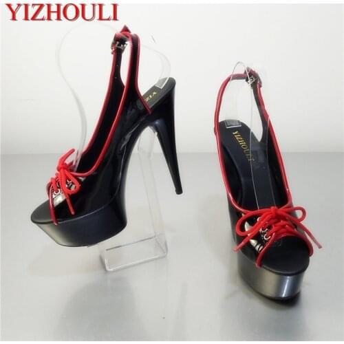 Roman style sandals black fish mouth outside the temptation of super slim and sexy 15 CM High Heel Dance Shoes
