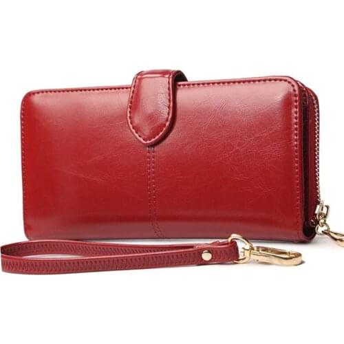 SGARR Luxury Fashion Ladies Wallet For Women Wine Red Black Brown Hasp Long Wallet Card Holder Women Oil Wax Leather Purse Bags