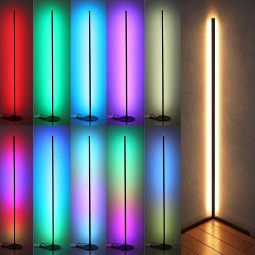 Nordic RGB Corner Floor Lamp Modern Simple LED Rod Floor Lamps for Living Room Bedroom Atmosphere Standing Indoor Light Fixtures
