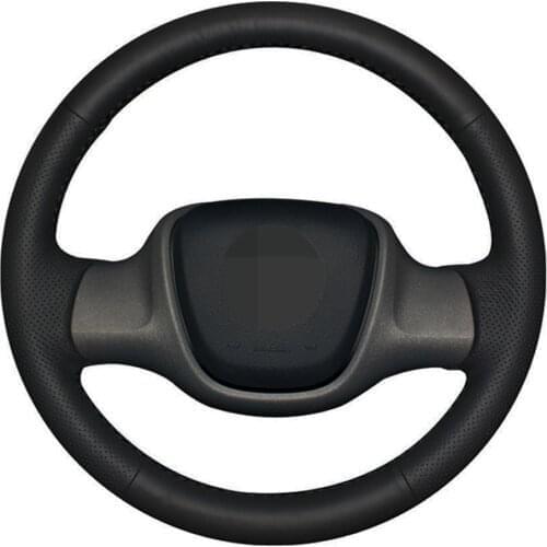 Car Steering Wheel Cover Hand-stitched Black Genuine Leather For Smart Fortwo