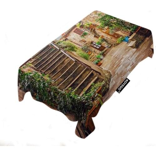 Old Town Italy Street Green Vegetation Beautiful Town Tablecloth