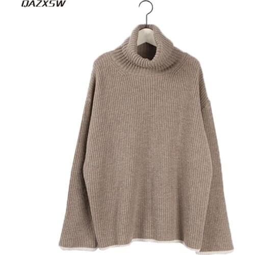 2019 New Women Autumn Spring Turtleneck Sweater Casual Loose Long Sleeve Knit Tops Vintage Outwear Pullovers Ladies Coat AC153
