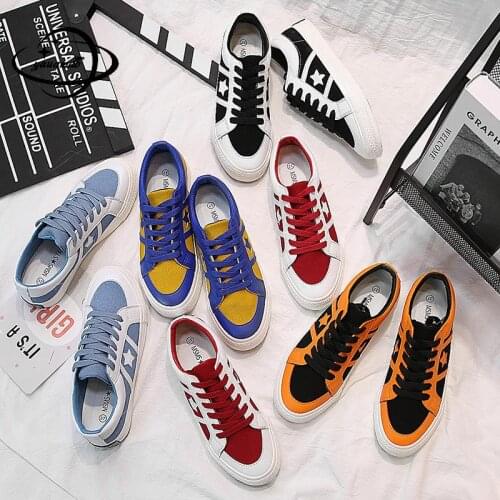 35-40 Womens Vulcanize Canvas Shoes Female Spring Autumn Lace-Up Mixed Colors Comfortable Lovers Same Ladies Footwear Hy40