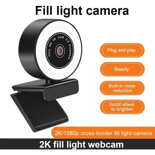 Computer Camera Webcam 1080P 2K WebCam Auto Focus HD Fill Light Web Cam With Microphone LED Light Camera For Youtube Liv