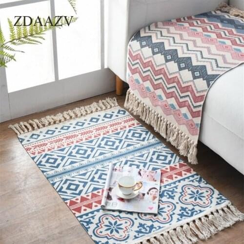 ZDAAZV Retro Bohemian Hand Woven Cotton Linen Area Rugs Geometric Floor Mat With Tassels Tapetes/Carpets For Living Room Bedroom