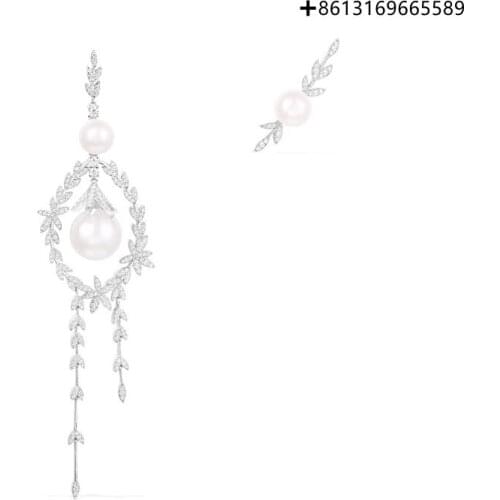 925 sterling silver asymmetric apron earrings with natural pearls European and American womens fashion jewelry