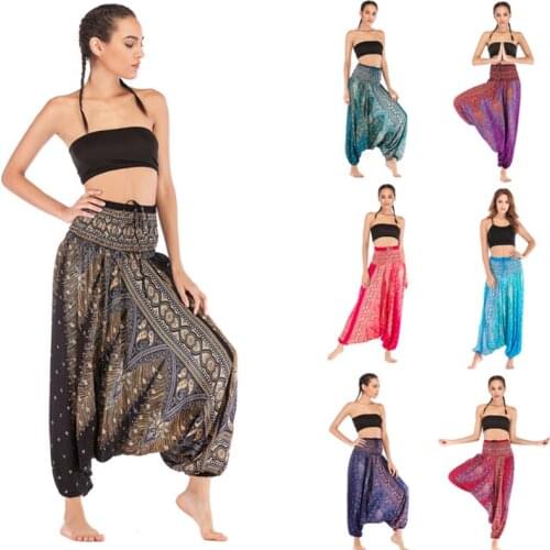 2020 Women Yoga Leggings Yoga Pants Polyester Elastic Women Casual Loose Yoga Trousers Baggy Boho Aladdin Jumpsuit Harem Pants