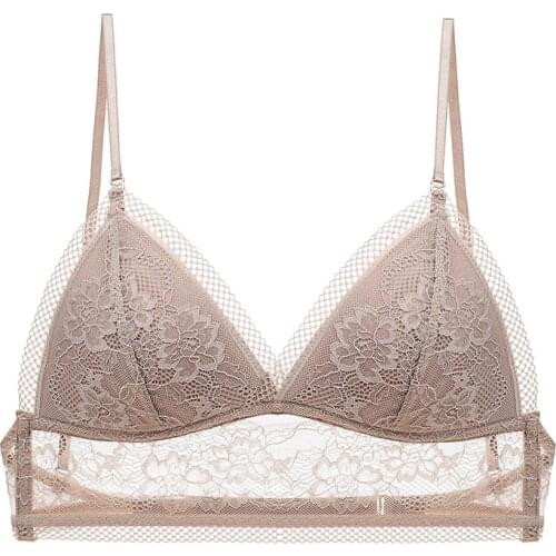 Sexy Floral Lace Deep V Big Backless Triangle Thin Cup Bra without Stone Removable Straps Cross Halter Underwear Women Lingerie