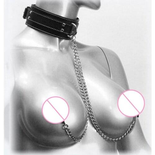 Women Collar Faux Leather Strap Chained Nipple Clamps Adult Game Sex Toys for woman Hot Suitable for adult couples lovers