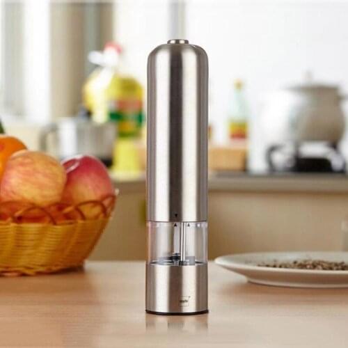 2Pcs Electric Stainless Steel Salt Mill Pepper Spice Mill Silver with Lamp