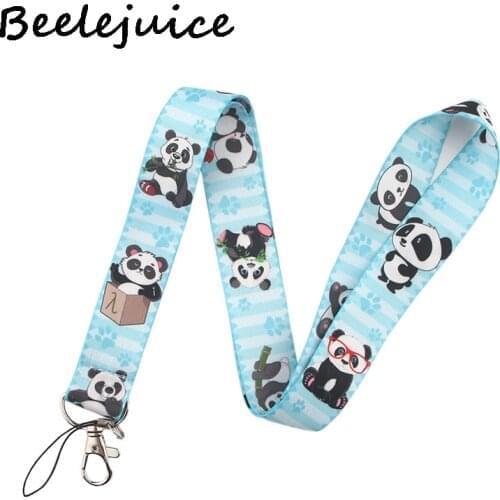 24pcs Cute panda Neck Strap Lanyard keychain Mobile Phone Strap ID Badge Holder Rope Key Chain Keyrings Accessory webbing ribbon