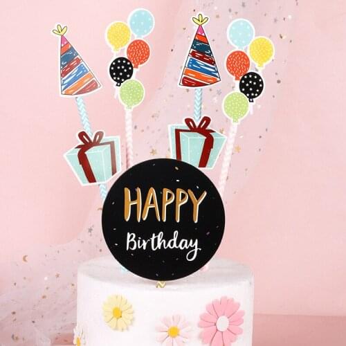 5pcs/set Cartoon Happy Birthday Cake Topper Cute Tree Balloon Cupcake Toppers for Baby Kids Birthday Party Cake Decorations