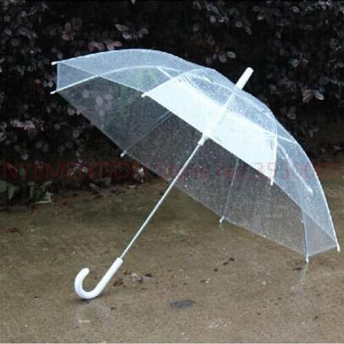 50pcs Transparent Umbrellas Clear PVC Umbrellas Long Handle Rainproof Umbrella