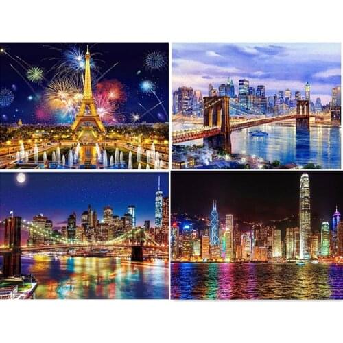 5D Diamond Painting Paris London New York Landscape Diamond Mosaic Diy Full Round Diamond Embroidery Cross Stitch Rhinestone Art