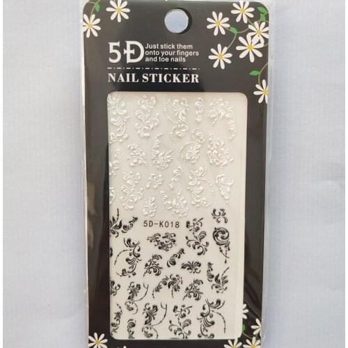 5D Nail Sticker Laser Anaglyph Effect Design Nail Foil White Black Flower Grass Glue Stickers Decals Slider Nail Art Decoration