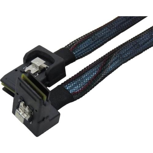 90 Degree SFF8087 Mini SAS 36 Pin to Mini SAS 36 Pin Black Weave Blue Core Data Cable 100CM