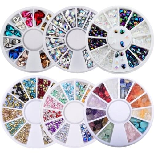 1 Box Mixed Colorful and Size Nail Art Decorations Shining Nail Rhinestones Flatback Manicure Accessories 3D Studs Nails Wheel