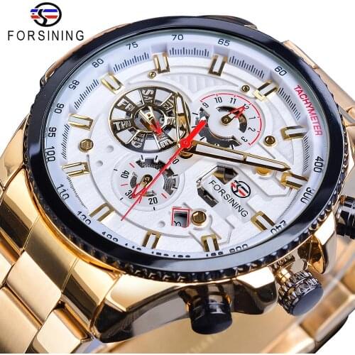 Forsining Golden Automatic Watch Men Date Function Mechanical Watches Relogio Masculino Steel Wristwatches Waterproof Male Clock