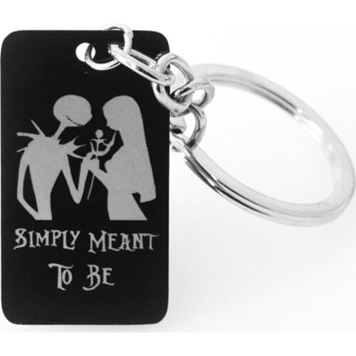 Stainless Steel Jack and Sally Black Keychain Halloween Theme Keychain Men and Women Jewelry Gifts