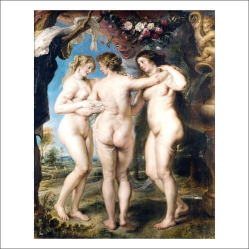 Nude giant posters frameless classical canvas painting nude mural prints home art decoration Peter Paul Rubens three graces