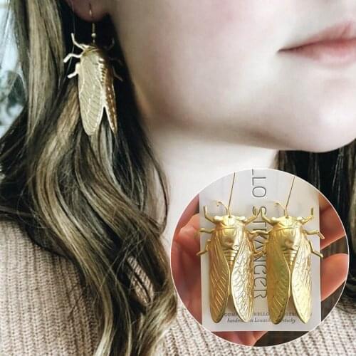 Victorian Era Giant Cicada Earrings Large Beetle Pendant Natural Insect Biological Research Ladys Charm Jewelry
