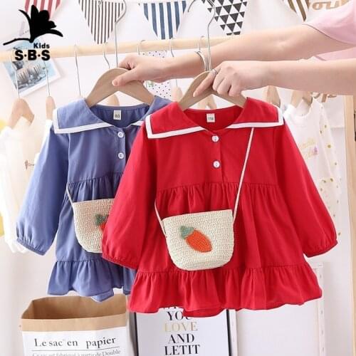 Girls' Cotton Dresses 2021 Spring and Autumn Childrens Little Girls Long-sleeved Princess Dress for 1~3 Years Old with Free Bag