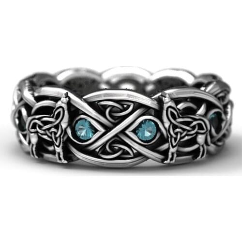 Huitan New Hot Sale Nordic Mythology Giant Wolf Unisex Ring Sky Blue Stone Hip Hop Rock Men/Women Gift Punk Party Couple Rings