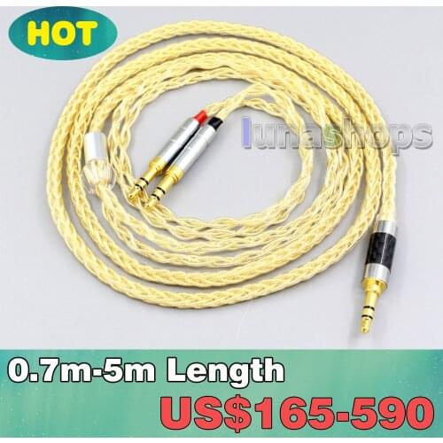 3.5mm 2.5mm 4.4mm XLR 8 Cores 99.99% Pure Silver + Gold Plated Earphone Cable For Onkyo A800 Headphone LN006500