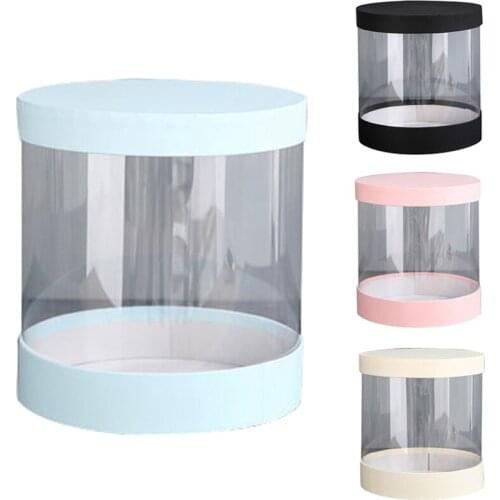 Round Flower Paper Boxes Flowers Bucket Transparent PVC Cake Gift Box Ladies Presents Paper Packing Case Lid Party