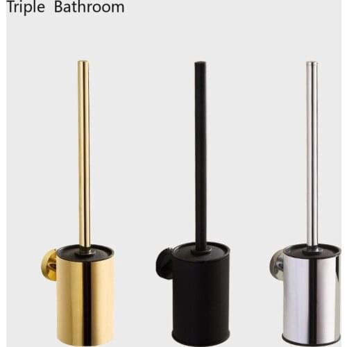 Round Stainless Steel Toilet Brush Punch-free Wall-mounted with Base Practical Soft Fur Cleaning Brushes Bathroom Accessories