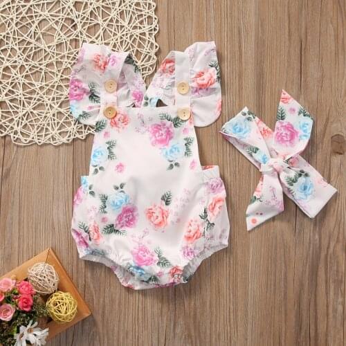 Citgeett 2pcs/Set Summer Cute Infant Baby Girls Floral Sleeveless Romper +Headband Summer Sunsuit Clothes Outfits Set SS