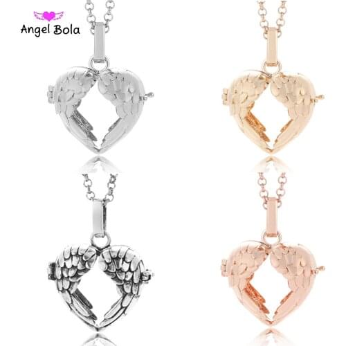 Lucky Angel Wings 22.5mm Angel Bola Essential Oil Cage Locket fit DIY Pendant for Baby Long Diffuser Necklace Jewelry NL028